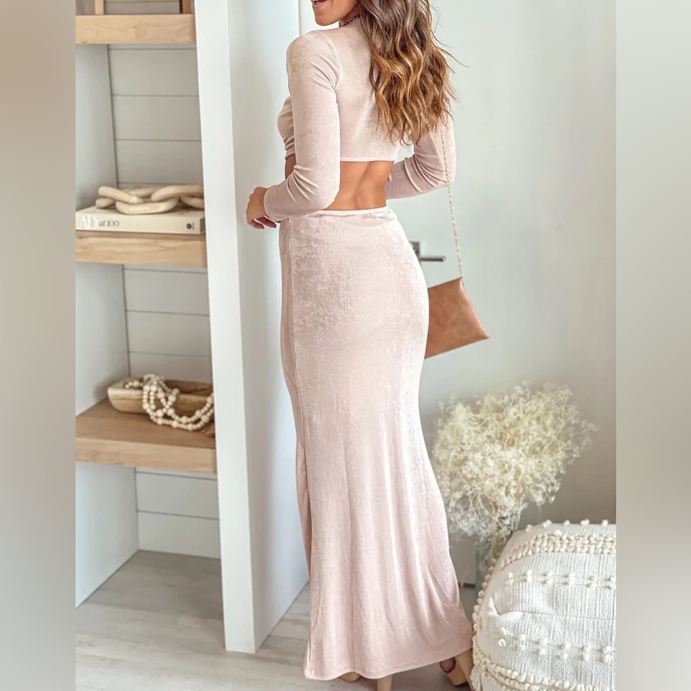Champagne Front O-Ring Cut Out Maxi Dress - Picture 3 of 4